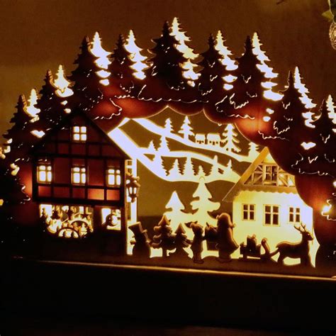 Christmas Festive Scene Wooden Window Candle Arch Bridge Led Fairy Lights