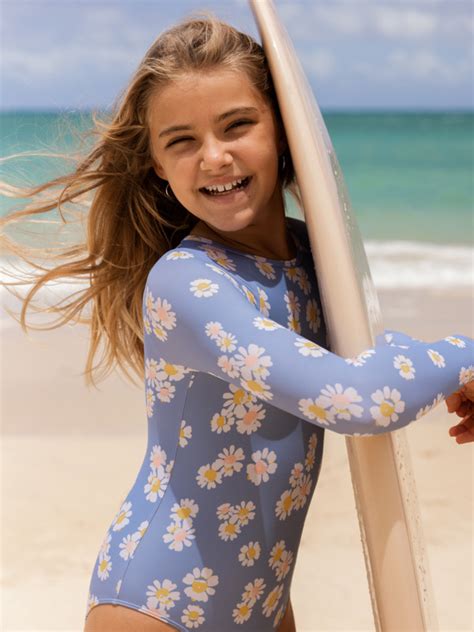 Adventurous Beachy Girl Long Sleeve Upf 50 One Piece Rashguard For Girls Roxy