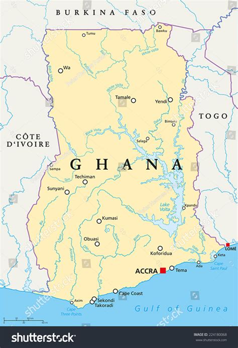 Ghana Politische Karte Mit Hauptstadt Accra Stock Vektorgrafik