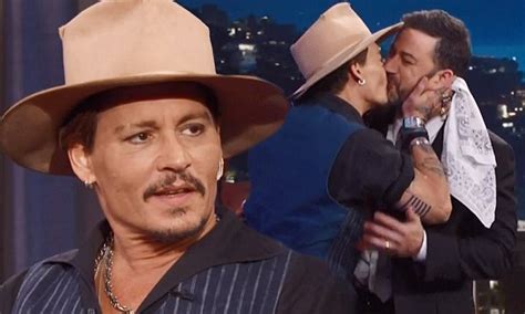 Johnny Depp Greets Jimmy Kimmel With Big Kiss On The Lips Daily Mail Online