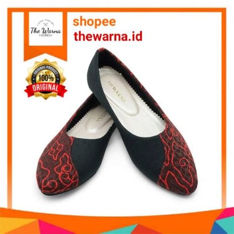 Jual Sepatu Azura Black The Warna Flat Shoes Wanita Etnik Motif Batik