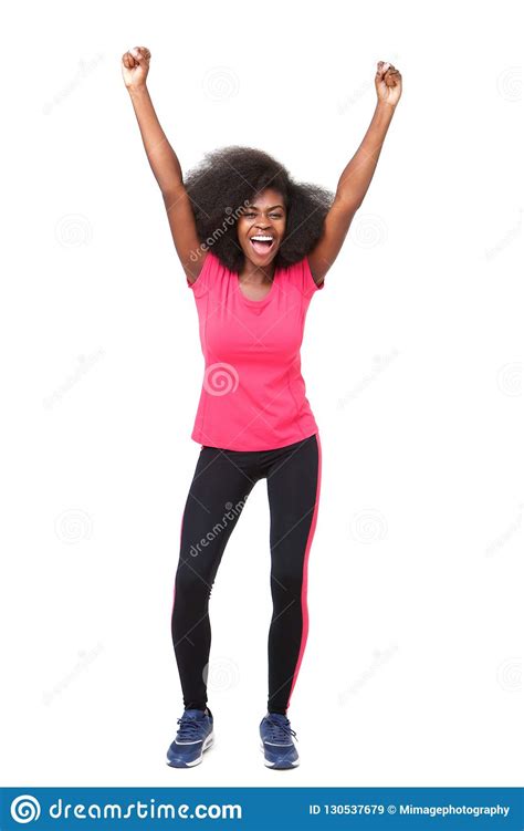 Full Body Happy Young African American Sports Woman