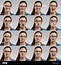 Multiple portraits of the same woman making diferent expressions Stock ...