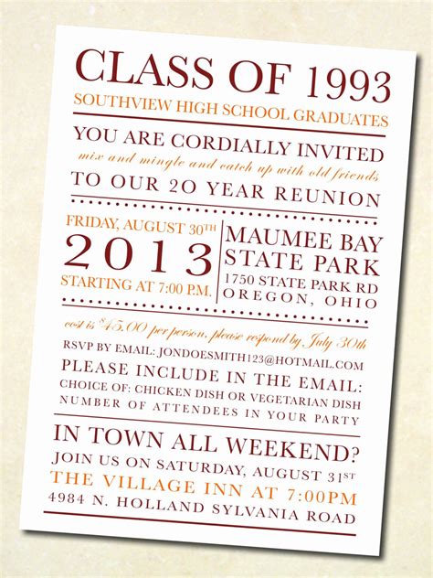 High School Reunion Invitation Wording Latter Example Template