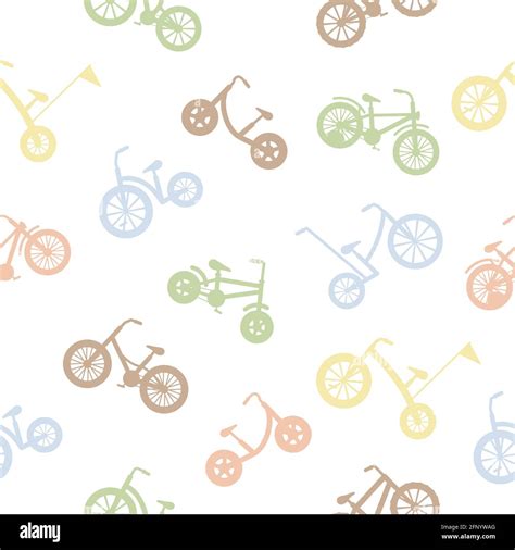 Bicycles Seamless Pattern Silhouettes Kids Colorful Bikes Healthy