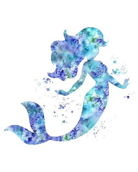 Ariel Cinderella Mermaid Watercolor Painting Printing Mermaid