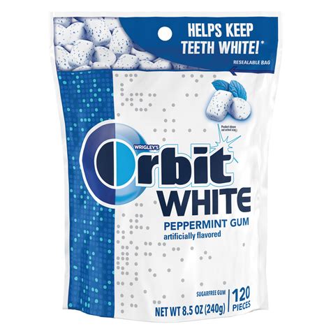 Orbit Gum White Peppermint Sugar Free Chewing Gum Resealable Bag 85