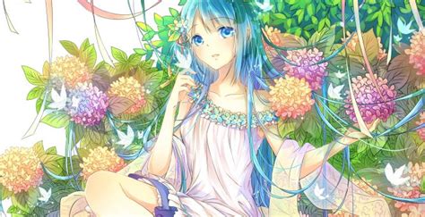 Desktop Wallpaper Flowers And Cute Anime Girl Artwork Original Hd