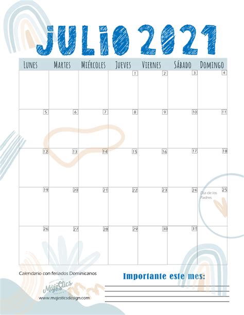 Calendario Julio 2021 Majestics Design Lab Creativo