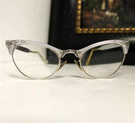 Vintage Cats Eye Eyeglasses Womens Silver Aluminum Frames Etsy