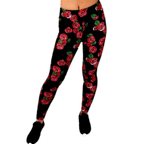 Charlies Project Belle Red Rose Soft Black Leggings Nwt Jrs 4 Adult 4 Disney