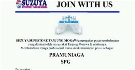 Tanjung morawa adalah sebuah kecamatan di kabupaten deli serdang, sumatra utara, indonesia. Info Loker SMA/SMK di Suzuya Superstore Tanjung Morawa ...