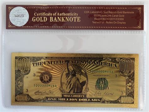 1 Million Dollar Bill 24K Overlay Banknote With 3D C Gold