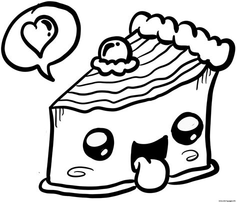 Kawaii Delicious Cake Food Coloring Page Printable