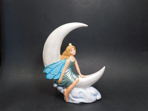 Fairy Sitting On Moon Hand Painted Ceramic Figurine Etsy Canada