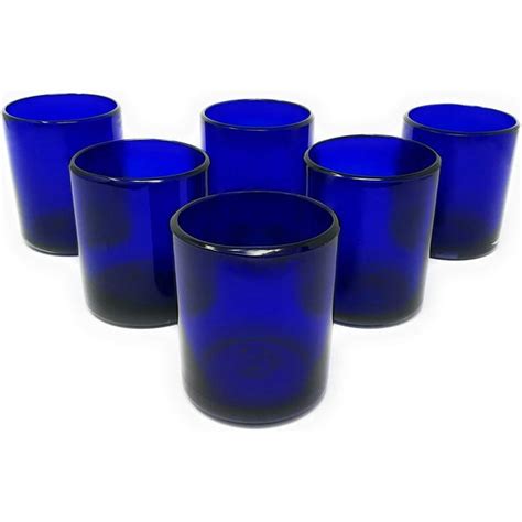 hand blown mexican drinking glasses set of 6 cobalt tumbler glasses 10 oz each