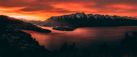 Download Wallpaper 2560x1080 Mountains Sunset Lake Sky