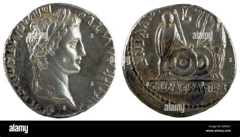 Ancient Roman Silver Denarius Coin Of Emperor Augustus Stock Photo Alamy