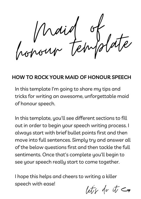 Maid Of Honour Speech Template Wedding Speech Checklist Wedding Bridal Party Digital Download Etsy