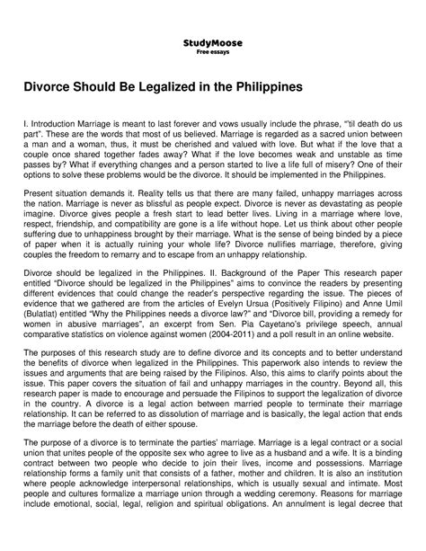 Divorce Should Be Legalized In The Philippines Introduction Marriage