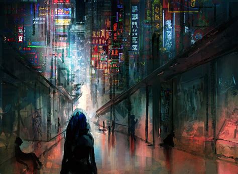 anime cyberpunk scifi city lights night buildings futuristic hd artist hot sex picture