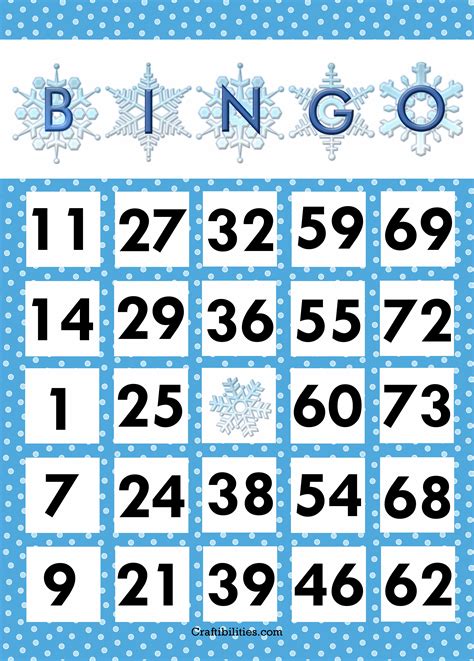 Winter Christmas Bingo Game Cards Snowflake Theme Free Downloadable