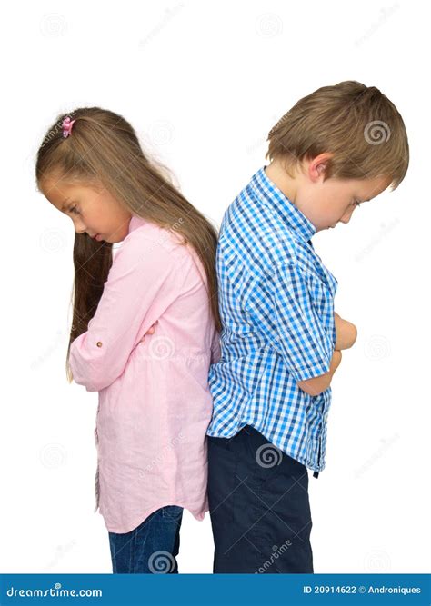 Sad Boy And Girl Ajar In Quarrel On White Stock Photo Image Of