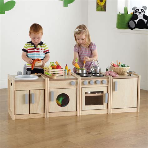 Children are known for their wild imaginations and their love for pretend play. Toddler Wooden Kitchen Units | Toddler kitchen, Wooden ...
