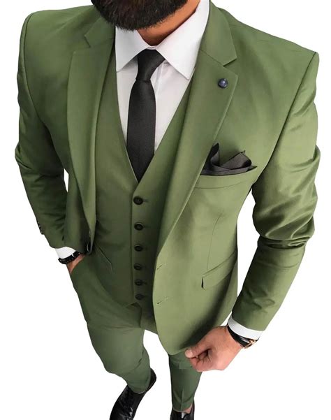 Olive Green Men S Suit Pieces Formal Business Notch Lapel Tuxedos