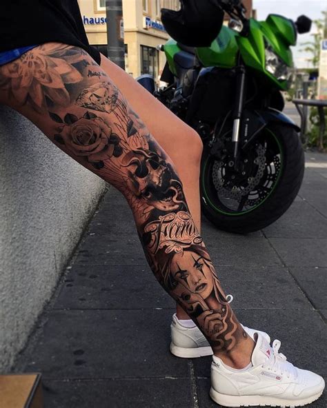 Black And Gray Leg Sleeve Tattoo Inkstylemag Leg Sleeve Tattoo Leg Tattoos Women Girls With