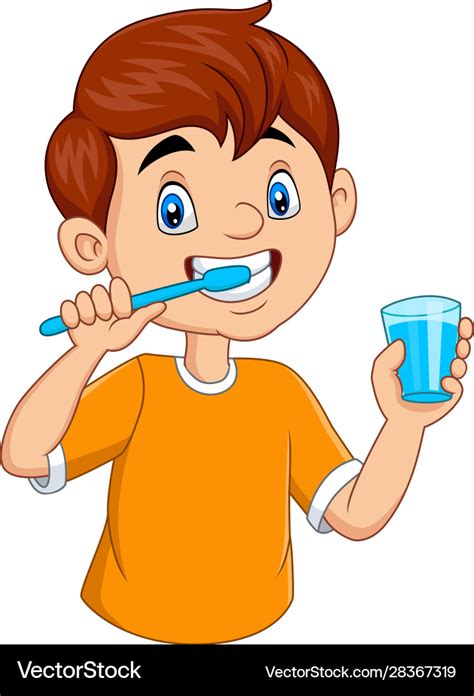 Cute Little Boy Brushing Teeth Royalty Free Vector Image