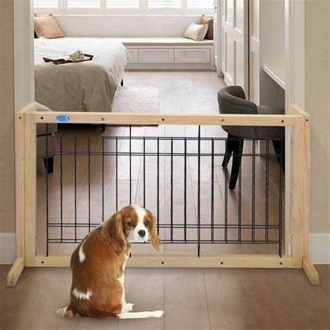 Jaxpety Adjustable Indoor Wood Dog Free Standing Gate