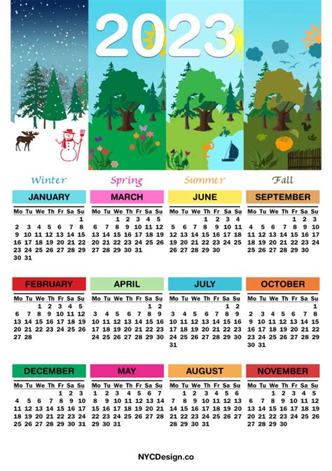 2023 Printable Free 4 Seasons Calendar Monday Start