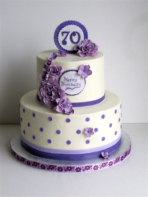 Purple And White Birthday Cake Covered In Buttercream With Handmade