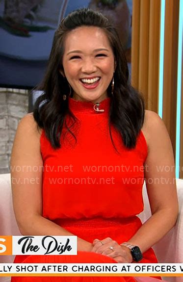 Wornontv Nancy Chens Red Pleated Sleeveless Dress On Cbs Mornings