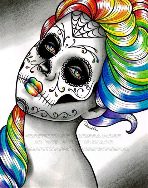 Rainbow Day Of The Dead Sugar Skull Girl Tattoo Art Signed