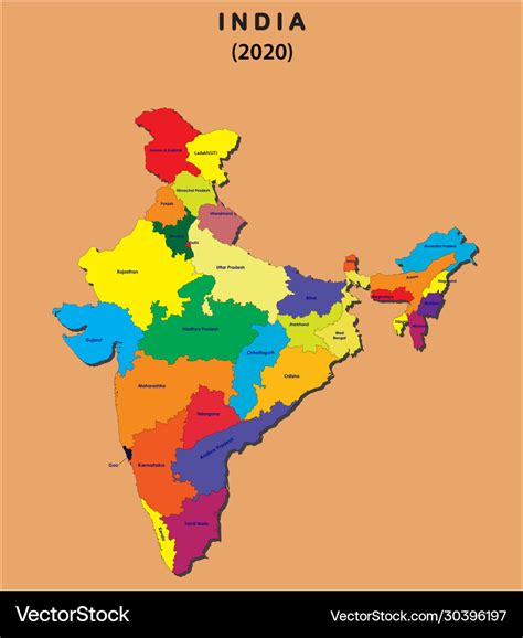 3d Map India All New States Name In India Vector Image