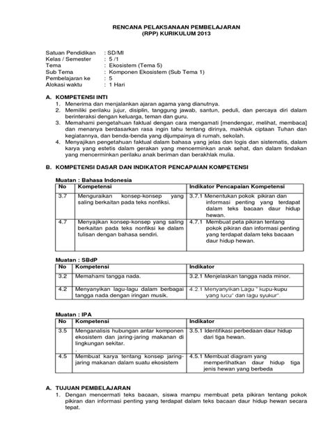 Rpp Kelas 5 Tema 5 Subtema 1 Pembelajaran 5