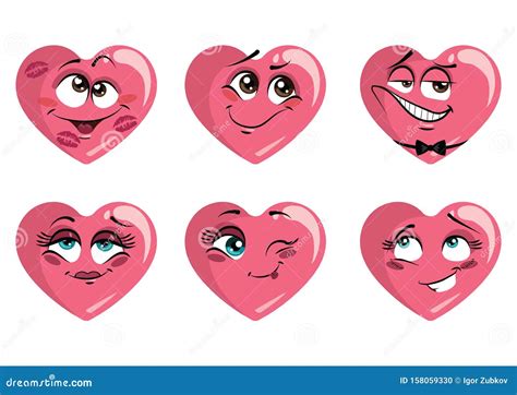 Set Of Hearts With Emotions Collection Of Hearts On The Day Of The
