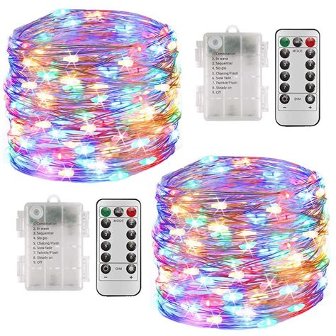 Fansir Fairy String Lights 2 Set 33ft 100 Led Fairy Lights Battery Operated Silver Wire Lights