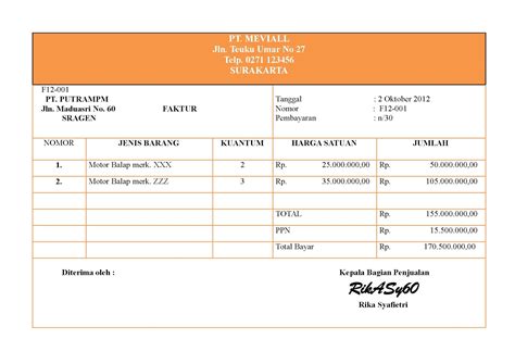 Formulir rencana studi mahasiswa 2. akuntansi puna 'na MEVI: Faktur