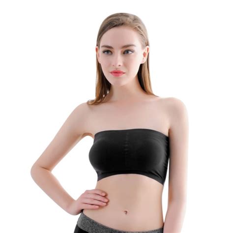 Women Solid Stretch Sexy Padded Strapless Tube Tops Seamless High Elastic Ice Silk Fabric Tube