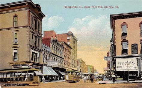 Quincy Il Hampshire Street Scene Illinois Vintage Postcard Ca 1910s