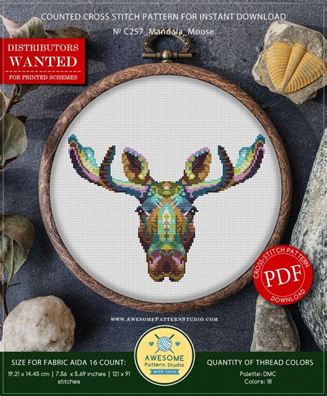 mandala elk p257 cross stitch embroidery pattern download etsy