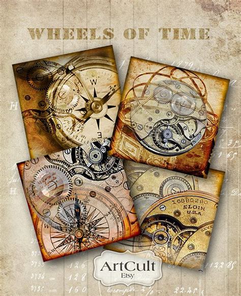 4x4 Inch Printable Images Wheels Of Time Steampunk Style Etsy