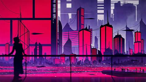 Hd Wallpaper Buildings Illustration Animated Pink And Black Buildings