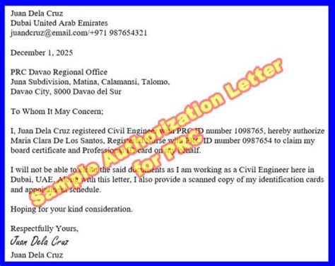 PRC Authorization Letter Sample And Format