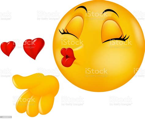 Cartoon Round Kissing Face Emoticon Making Air Kiss Stock Vector Art