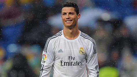 Smiley Cristiano Ronaldo Cr7 Is Wearing White Sports Dress Standing In