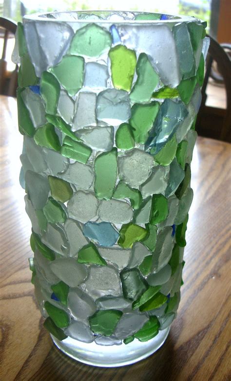 Beach Glass Covered Vase Basteln Mit Meerglas Glas Handwerk Deko Im Glas